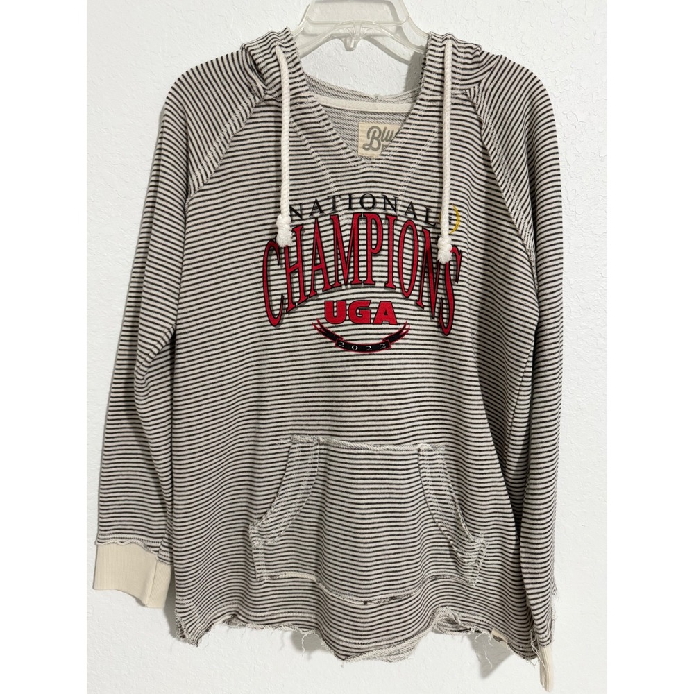 Blue 84 National Champions UGA Striped Hoodie Pullover Sweatshirt Women's L‎